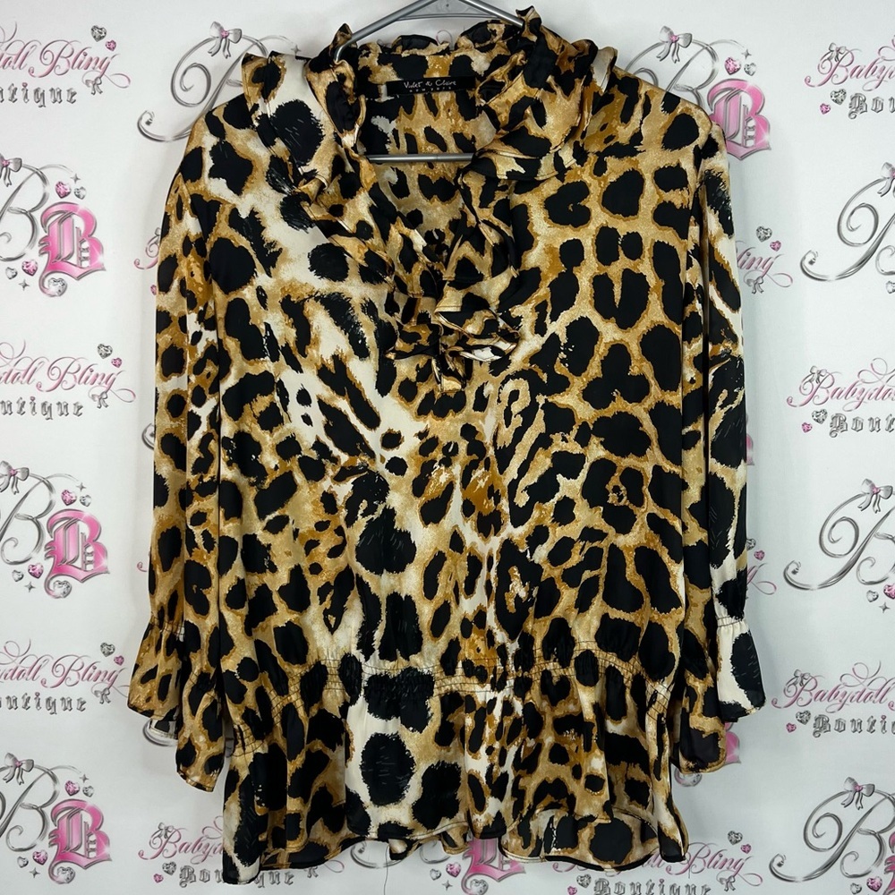 Violet & Claire New York blouse top ruffles cheetah print Animal Print Blouse